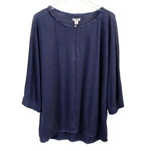 sundance | NEW Linen Raw Hem Navy Blue Top Boho Oversized Lagenlook Medium